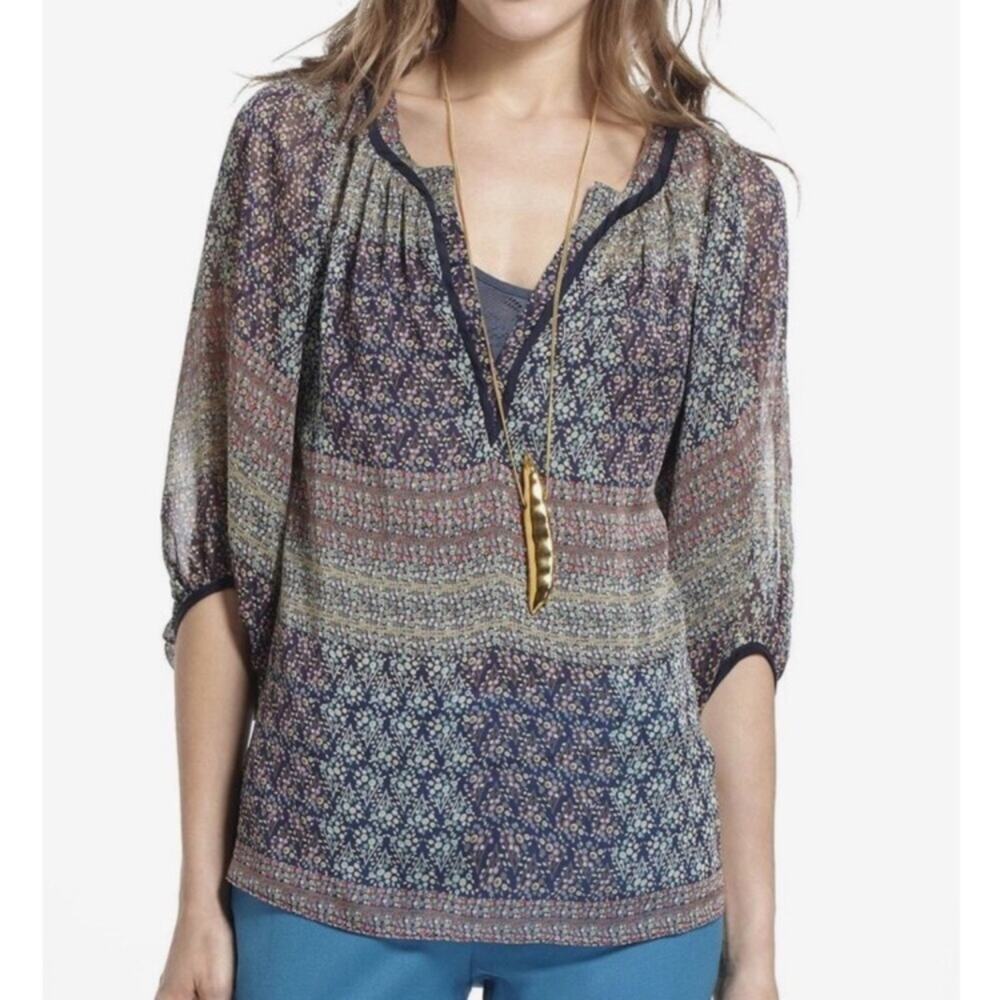 Anthropologie Maeve Sheer Black Floral Top